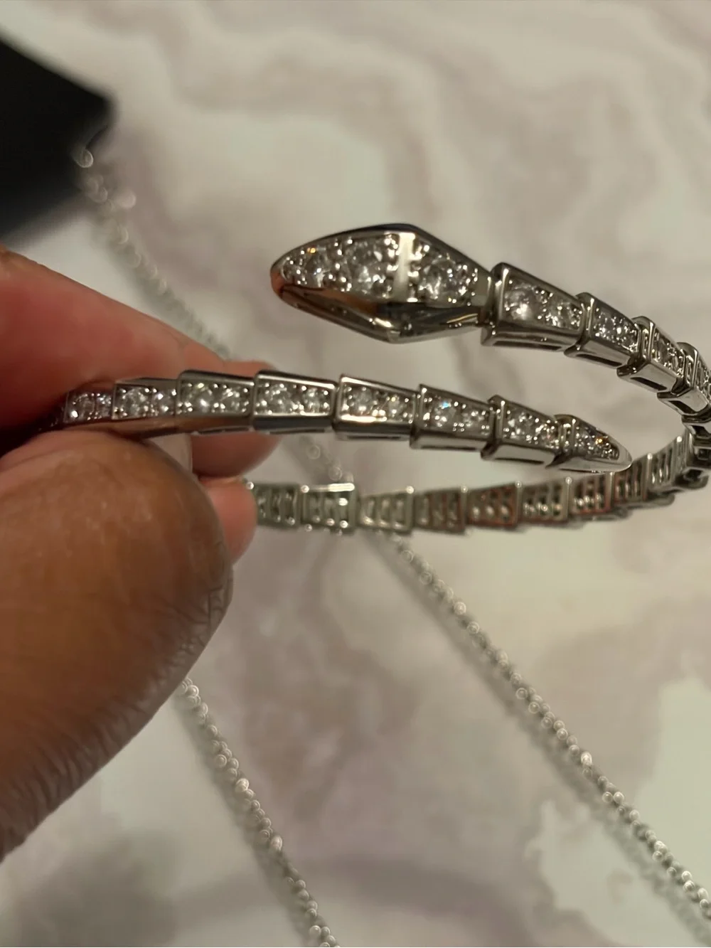 Silver Crystal Halo Snake Bangle Bracelet - Women Jewelry